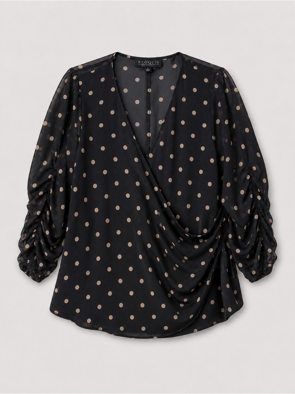 Eloquii Black Blouse with Taupe Polka Dots